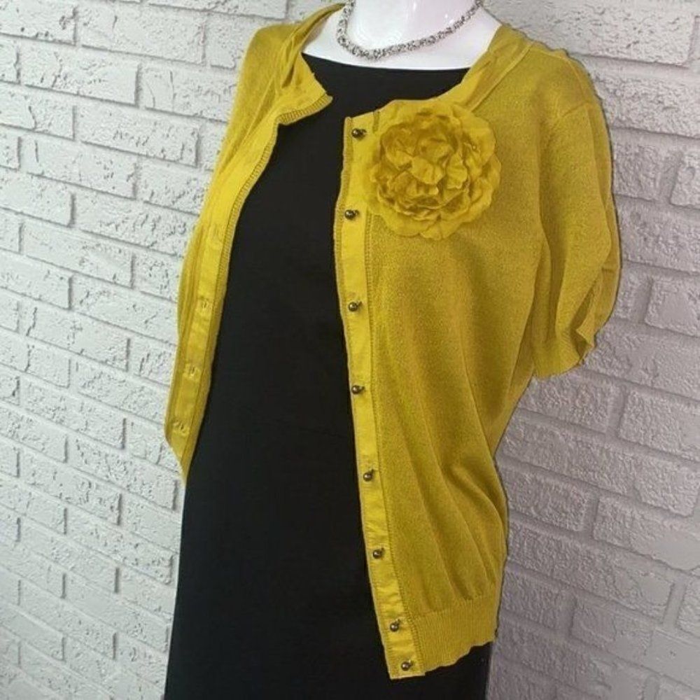 New York & Co Button Front Blouse with Rose Detail Size M